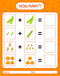 how many counting game with vegetables worksheet vector image