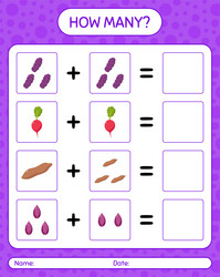 how many counting game with vegetables worksheet vector image