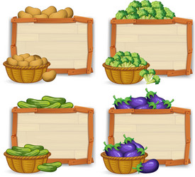 set of wooden banner and vegetable vector