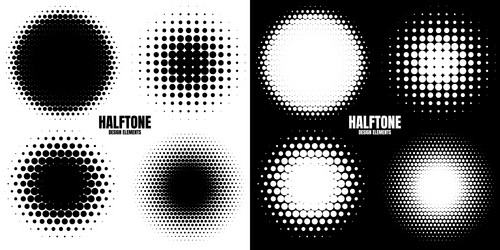 circle halftone design elements with black dots vector image