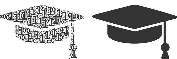 graduation cap mosaic of binary digits vector image