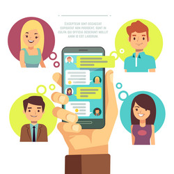 Hand holding smartphone with online chat vector