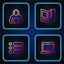 set line laptop task list student and open book vector image