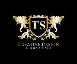 TS Initial Logo with Lion Emblem Vector Image