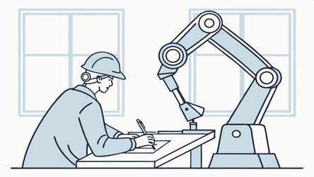 architect at drafting table with robotic arm vector image