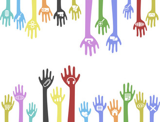 background of hands with web icons vector image
