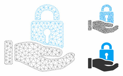 hand with lock mesh wire frame model vector image