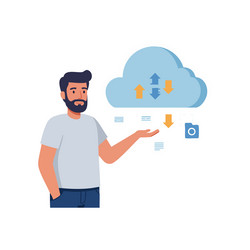 man using cloud data storage concept with upload vector image