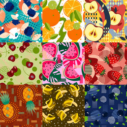 set abstract bright fruit seamless patterns vector image