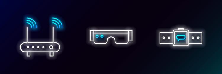 set line smartwatch router and wi-fi signal vector image