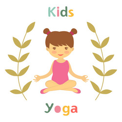 cute yoga kids card with little girl vector