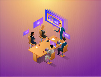people interacting with graphs and papers while vector image