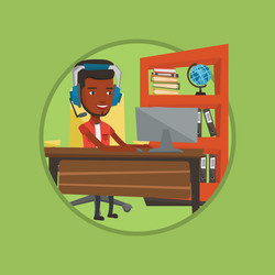 Businessman with headset working at office vector