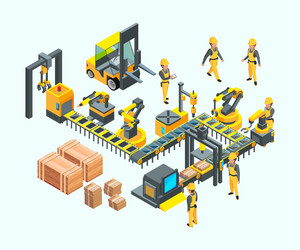 Isometric automated production line concept Vector Image