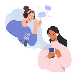 female podcast host and listener woman listening vector