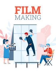 Filmmaking poster with shooting team filming movie vector