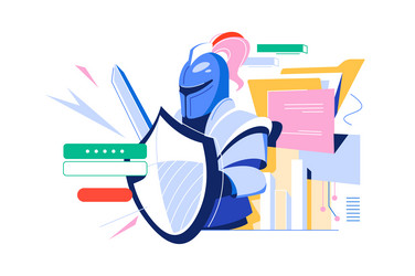 knight in armor protects data with a password vector image
