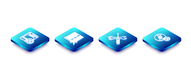 set isometric line oven service database server vector image