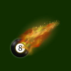Flying billiards eight ball with fire flame trails