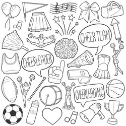 Cheerleader Doodle Icons - Line Art Vector Image