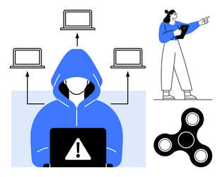 cybersecurity threat with hacker networked vector image
