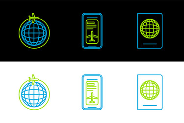 set line passport with biometric data globe vector image
