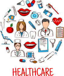 sketches of healthcare symbols in a circle shape vector image