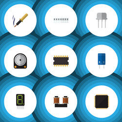 flat icon device set of microprocessor hdd vector image