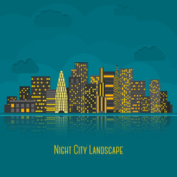 Modern big city night landscape with reflection vector