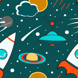 Seamless pattern with outer space rocket comet vector