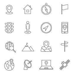 set of thin line navigation and location icons vector image