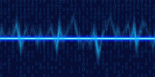 Sound waves oscillating glow with binary code vector