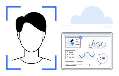 facial recognition technology linked with data vector image