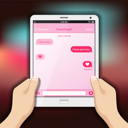 Hands Using Tablet with Chat Messages vector image