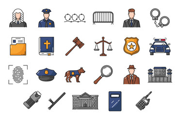 justice legal service police and law line icons vector