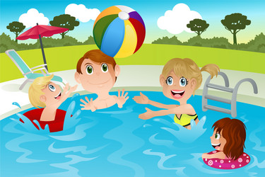 Cartoon happy family playing in swimming pool Vector Image