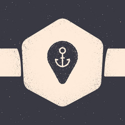 grunge map pointer with anchor icon isolated vector image