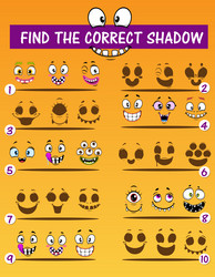 children shadow match game with monsters faces vector