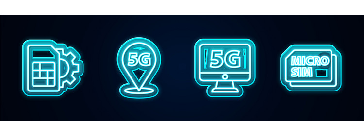 Set line sim card setting location 5g network vector