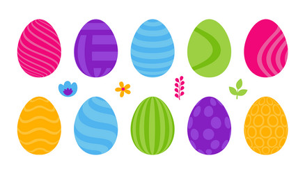 Set of 10 color easter eggs with pattern design vector