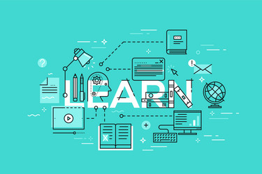 thin line flat design banner of learning web page vector image