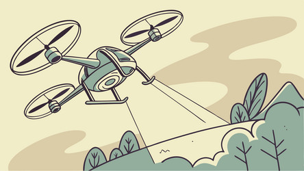 advanced multi-rotor drone in flight aerial vector image