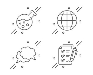 chemistry lab chat message and globe icons set vector image