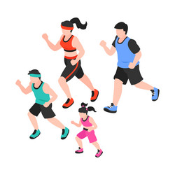 family jogging isometric composition vector