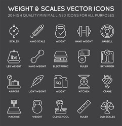 set minimal weight and scales related line icons vector image