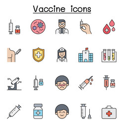 vaccine icon set in color line style vector image