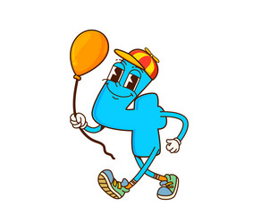Retro Number Four Character with Balloon vector image