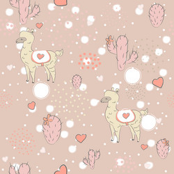 seamless alpaca pattern with cacti vector image