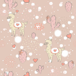 Seamless alpaca pattern with cacti vector