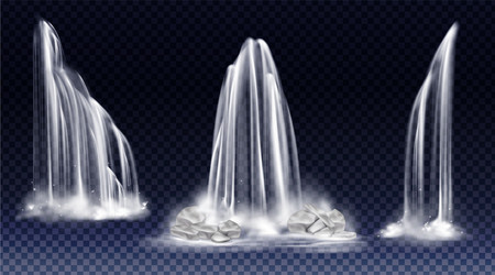 Set waterfalls with cascade splash and fog vector